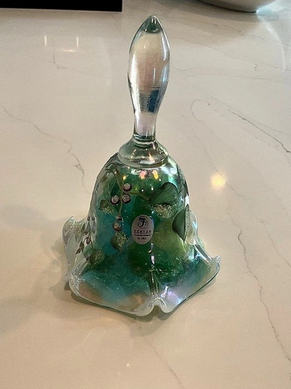 Fenton Hand-Painted Floral Glass Bell in Green
